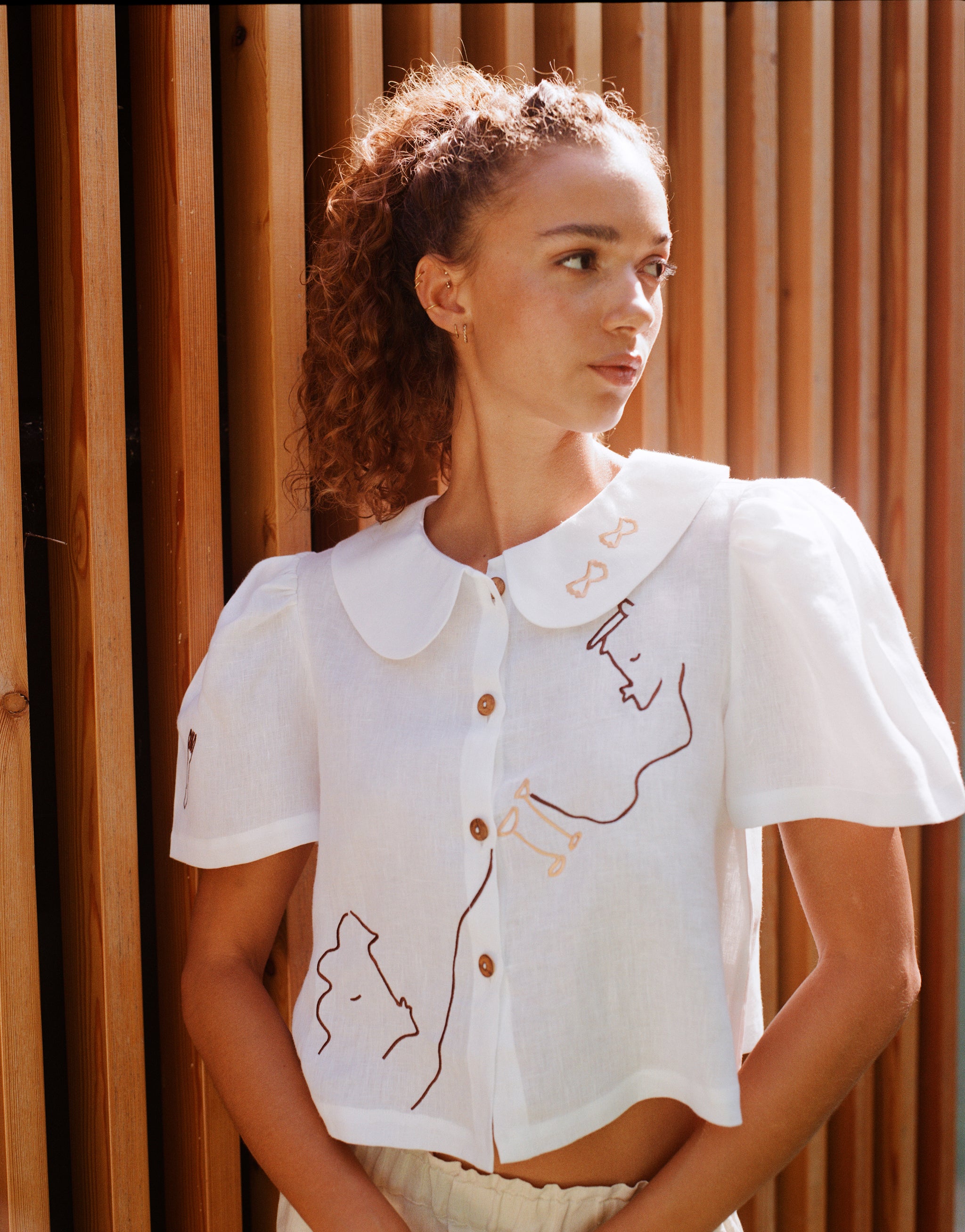 Blouse Sans Manches Sarafina Paris 100% Lin Imprimée Lettres - Taille 3 (38/40) - Très Bon état